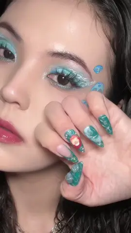 Mermaid Makeup but with Ponyo inspo 🩵 press ons are from @Nails by Nonna #mermaidmakeup #oceanmakeup #eyemakeupideas #makeupinspo #cutemakeup 