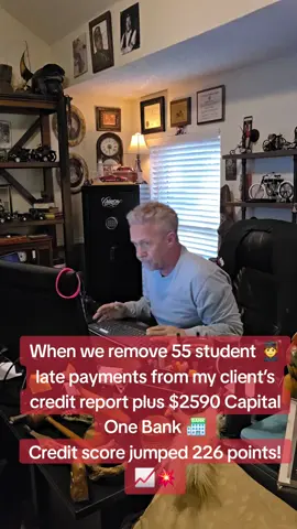 When we remove 55 student 🧑‍🎓 late payments from my client’s credit report plus $2590 Capital One Bank 🏦 Credit score jumped 226 points! 📈💥  #credit #creditrepairservices #creditrepair #credittips #fyp