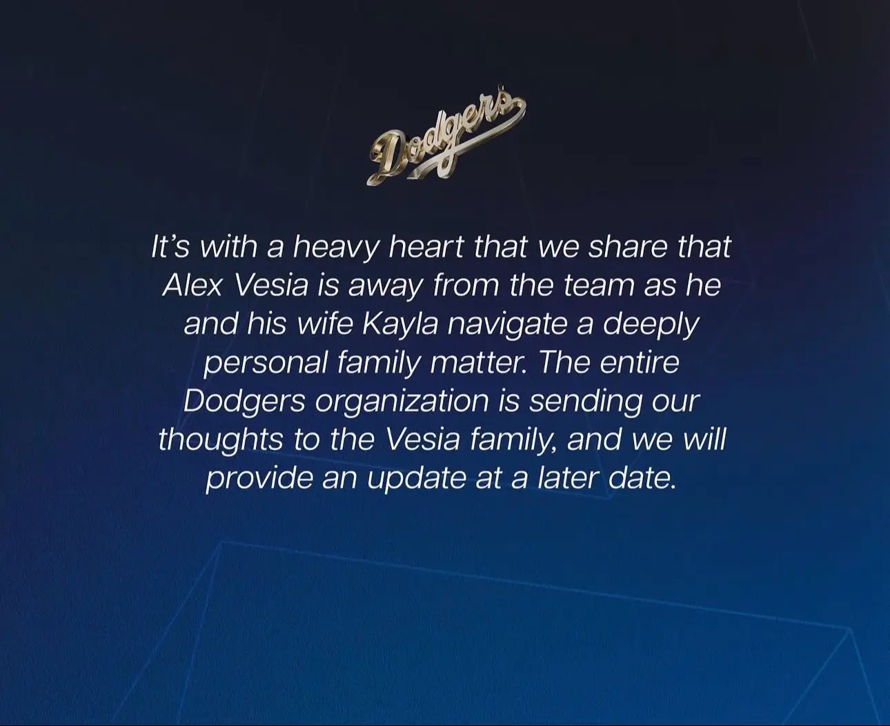 Keeping the Viesa family in my  prayers. I don’t want to assume what’s going on but I pray it’s not what I think is.  #dodgers #lad #dodgersbaseball 