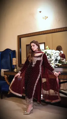 Poshkari Luxury Velvet Embroidered Collection Maroon Majesty PKR. 7,950 only #zalaika #luxury #madeinPakistan #zalaikaofficial 