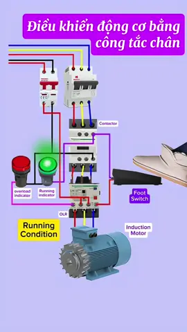 Điều khiển động cơ bằng công tắc chân ⚡| Động cơ cảm ứng có công tắc chân | Tự điều khiển và bảo vệ quá tải#automation #electricalcontractor #DIY #Tech #motor 