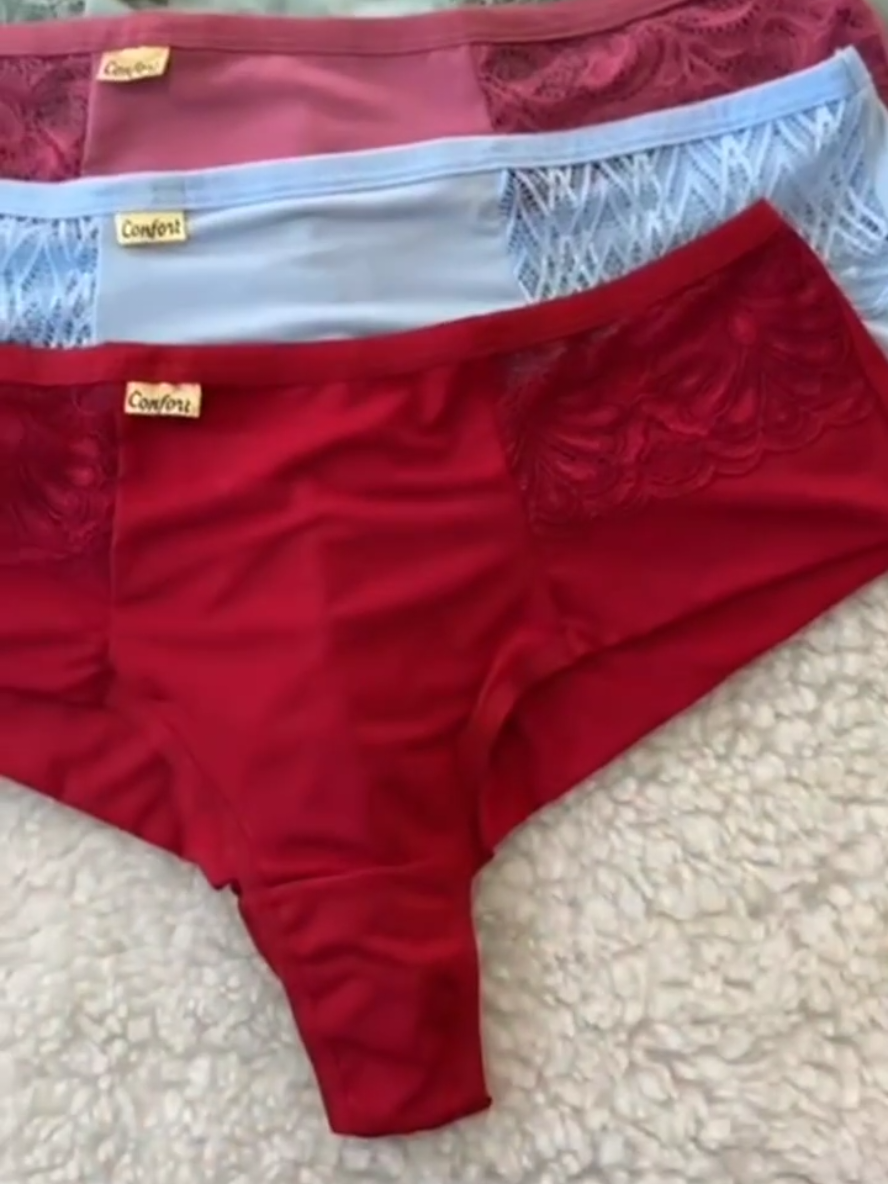 Kit Calcinha Plus Size Fio Duplo com Renda Reduz Culote Disfarçada Medidas. link nos comentários  #achadinhos #fy #moda #plussizefashion 