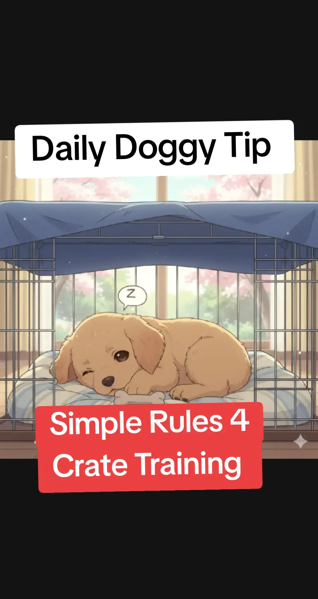 Some simple crate training rules: 1. Crating dog should always be positve  2. Never use crate as  punishment  3. Feed your dog in  the crate 4. Give recreational chews in the crate 5. Don't use crate only when  you leave the house.  6. Use crate briefly and randomly when  you're home to avoid anxiety 7. Randomly toss treat  in crate for your  dog to go in and retrieve so  crate is not always 