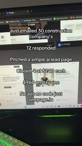 Spent 0 dollars made 960 my first day😭💰 #onepage #aitools #aiwebsites #business #profit 