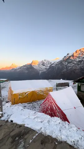 Good morning from #kori 2082.07.07 first snowfall in Kori morning golden sunrise 🌅 view enjoy all #koritrek #hotelicefallkori3850mtviewpoint #hotelicefallkori #hotelicefallkori3850mt 