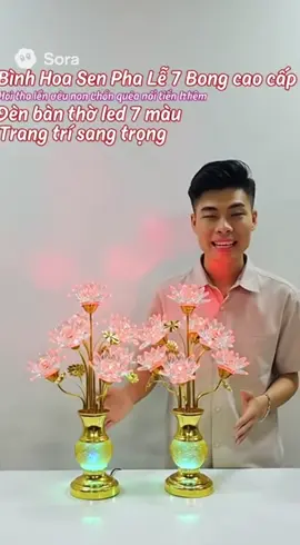 Một Cặp Bình Hoa Sen Pha Lê 7 Bông Cao Cấp CHÂN THIỆN MỸ, Đèn Trang Trí Bàn Thờ Led 7 Màu #dentho #denthohoasen #denthongminh 
