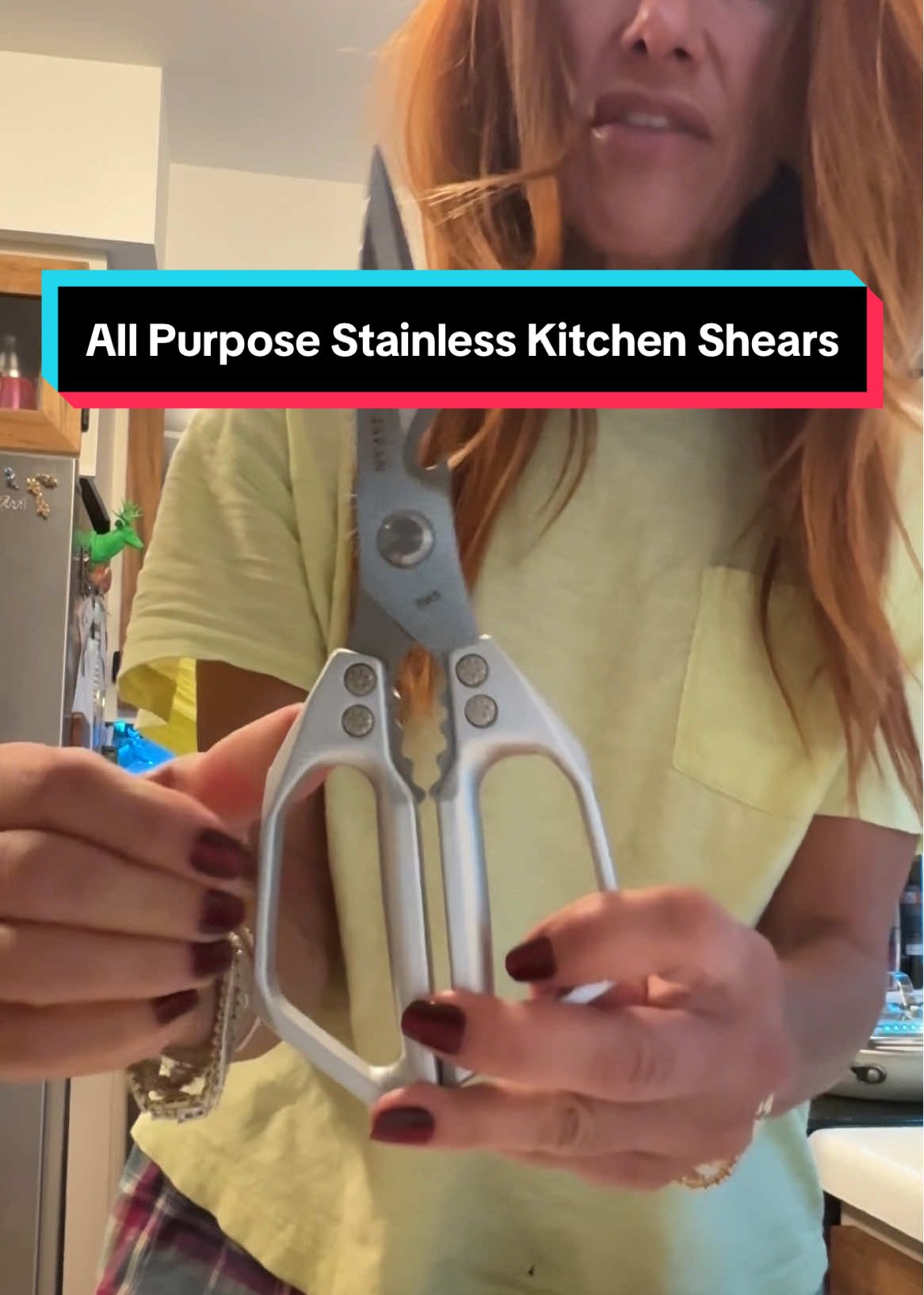 These multipurpose stainless steel kitchen shears have a precision cutting edge. They are Teflon coated and dishwasher safe. They easily cut through chicken bones and meats with ease.  They have a convenient bottle opener, a nut cracker and serrated edge.  #kitchenshears #huusk #kitchenscissors #ergonomichandle #ultrasharp 