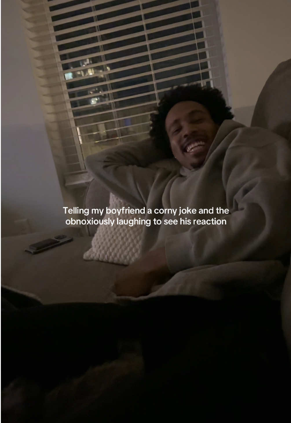 not him tickling my feet to make me laugh more 😅  #cornyjoke #boyfriend #funnyjoke #ticklish 