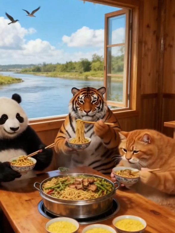 #creatorsearchinsights  Braised Noodles with Beans  # cooking I'm serious # Big Fat Orange Cat # Daily Life if three Brothers # cuteCat# Cartoon# Aivideo# positivevibes #fyp 
