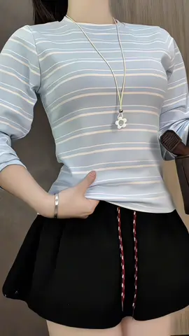 Áo thun dài tay sọc viền nữ chiết eo bacsic #aothundaitay #aothunnu #aothunchieteo #thoitrangnu #xuhuong 