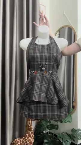 Set Áo Yếm Dáng Xòe Kèm Cv Buộc Nơ Tôn Dáng Xinh #xh 