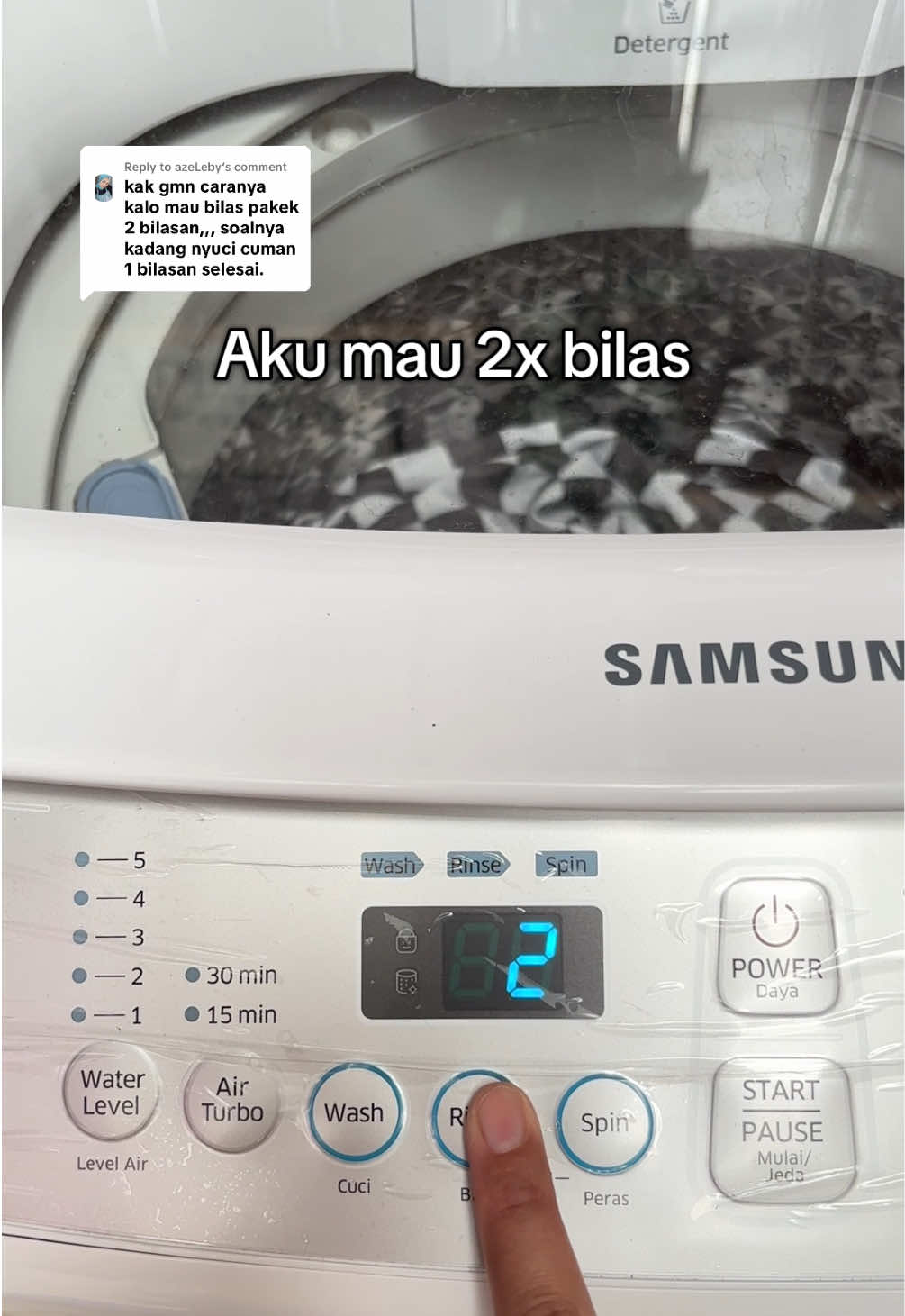 Replying to @azeLeby gampang banget kak aturnya biar 2x bilas🤗 #mesincucisamsung #mesincuciotomatis #mesincuci1tabung #toploading 