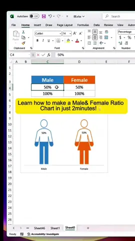 Excel Tutorial: Male & Female Ratio Chart in Just 2 Minutes! #Excel#LearnExcel#ExcelTutorial#ExcelTricks#fyp