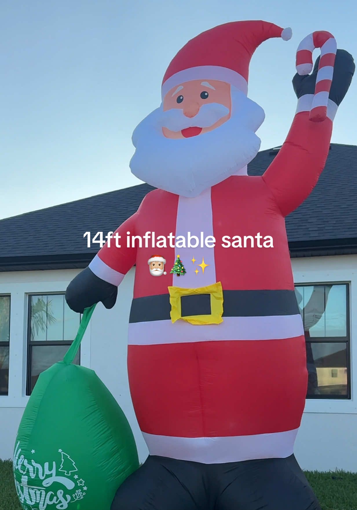 This 14 foot inflatable Santa is the easiest Christmas decoration to set up and brings so much magic to everyone who sees it 🥹 and did I mention his gift sack lights up?! 🎄🎅🏼✨ #christmasdecor #inflatables #santaclaus #christmas #christmasyarddecorations 