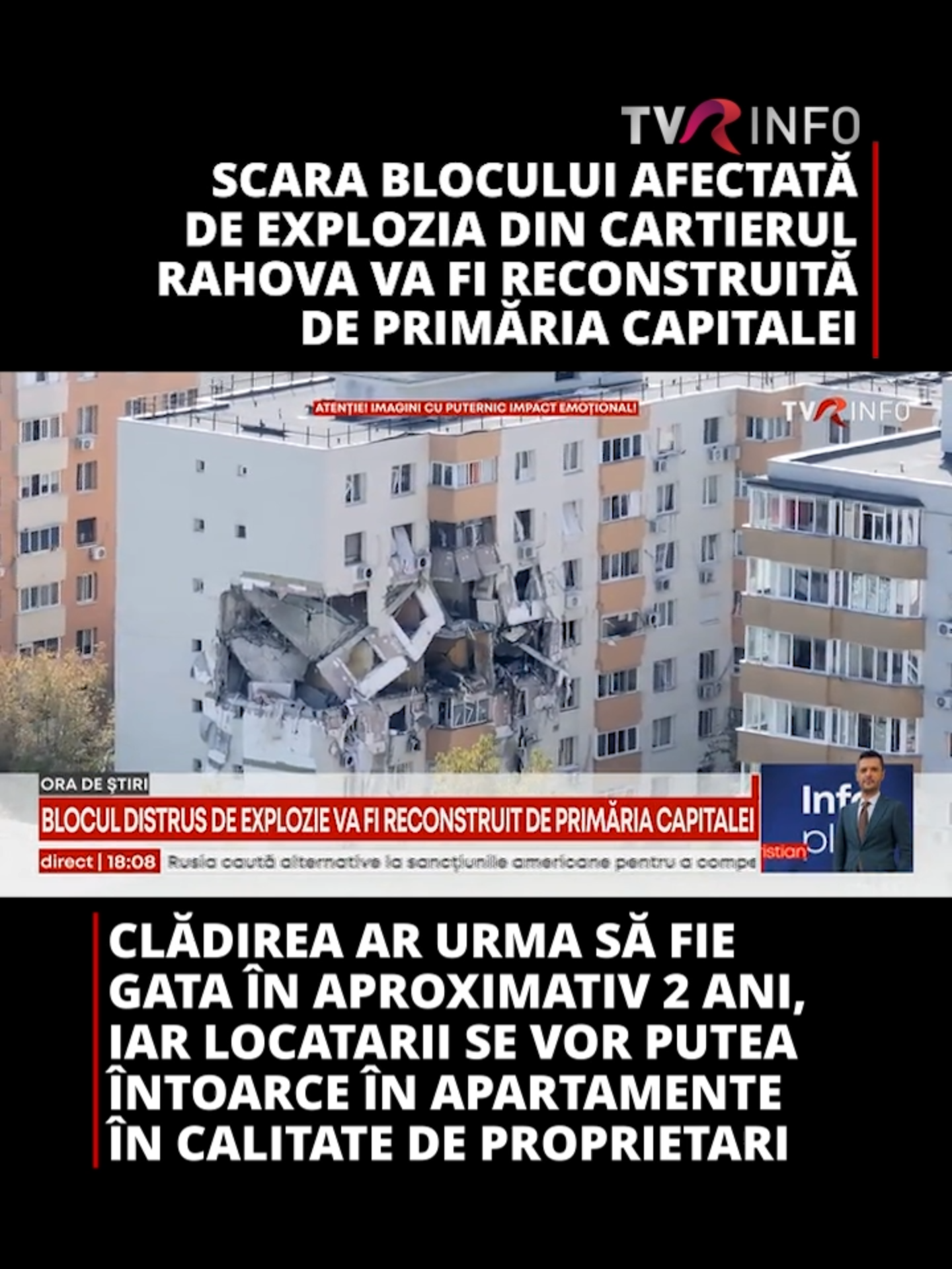 Scara blocului afectată de explozia din cartierul Rahova va fi reconstruită de Primăria Capitalei. Planul este cuprins într-un nou Program de reconstrucție în caz de calamitate, care a fost discutat cu Ministerul Dezvoltării și urmează să fie adoptat prin hotărâre de Guvern. Clădirea ar urma să fie gata în aproximativ 2 ani, iar locatarii se vor putea întoarce în apartamente în calitate de proprietari, dă asigurări Primăria Capitalei. Până atunci, familiile afecate vor beneficia de cazare în locuințe de necesitate ale Primăriei Municipiului București #news #tvrinfo #fyp #viralromania #foryoupage❤️❤️ #romania🇷🇴 #Bucuresti #rahova #cartier #explozie #gaz #distrigaz #locuinte #Primaria #StelianBujduveanu