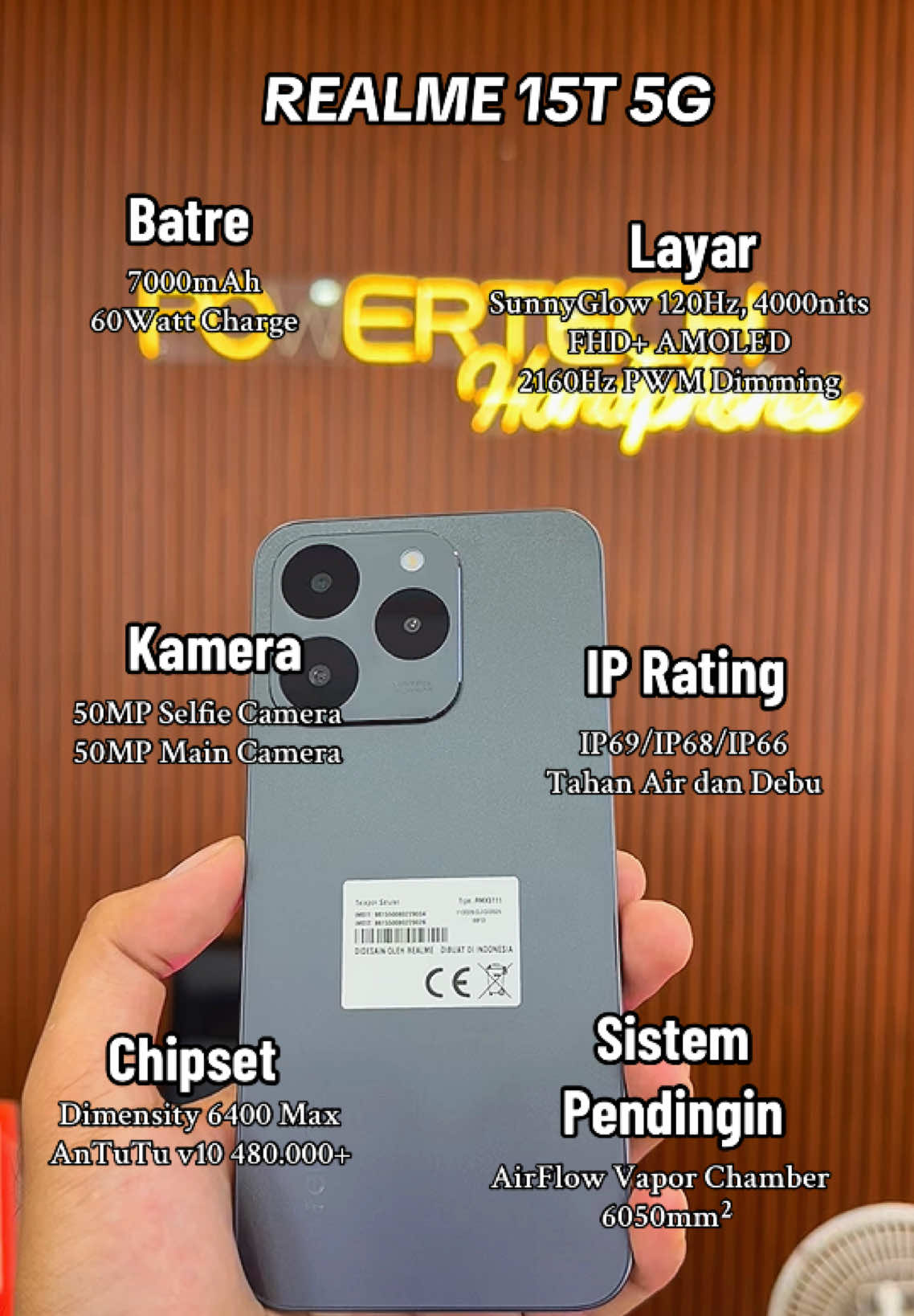 Pre Order dari sekarang aja yuk Realme 15T 5G ini😍 Ukurannya pas ditangan dan spek nya cakep luar dalam #powertech #selalumurah #kangean #realme15t5g #realme15series5g 