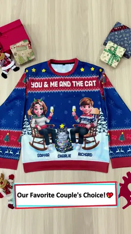 This sweater keeps us warm and celebrates our love and kitty 🎄 #wanderprints #personalized #gifts #Christmas #giftforcouple