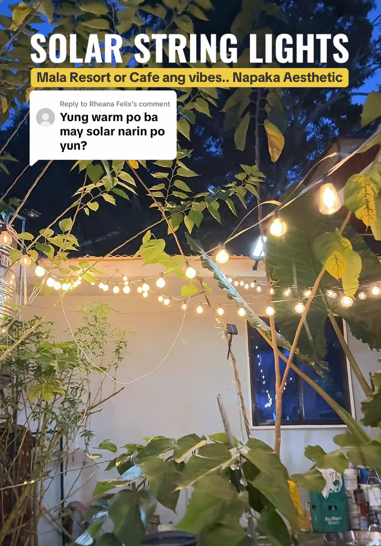 Replying to @Rheana Felix ang aesthetic at Solar na din tong string lights #solarlights #stringlights #solarstringlights #gardenlights #ledlights 