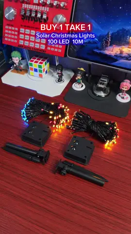 BUY 1 TAKE 1 Solar Christmas Light 100 LED 10M Lenght Multicolor Light for Outdoor 8 MODES Switch Rechargeable Affordable 💙✅  #solarchristmaslights #christmaslight #christmas #christmasdecorations 