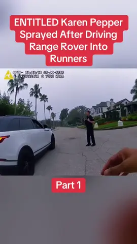 ENTITLED Karen Pepper Sprayed After Driving Range Rover Into Runners Part 1 #cops #copsoftiktok #police #bodycam #crime 