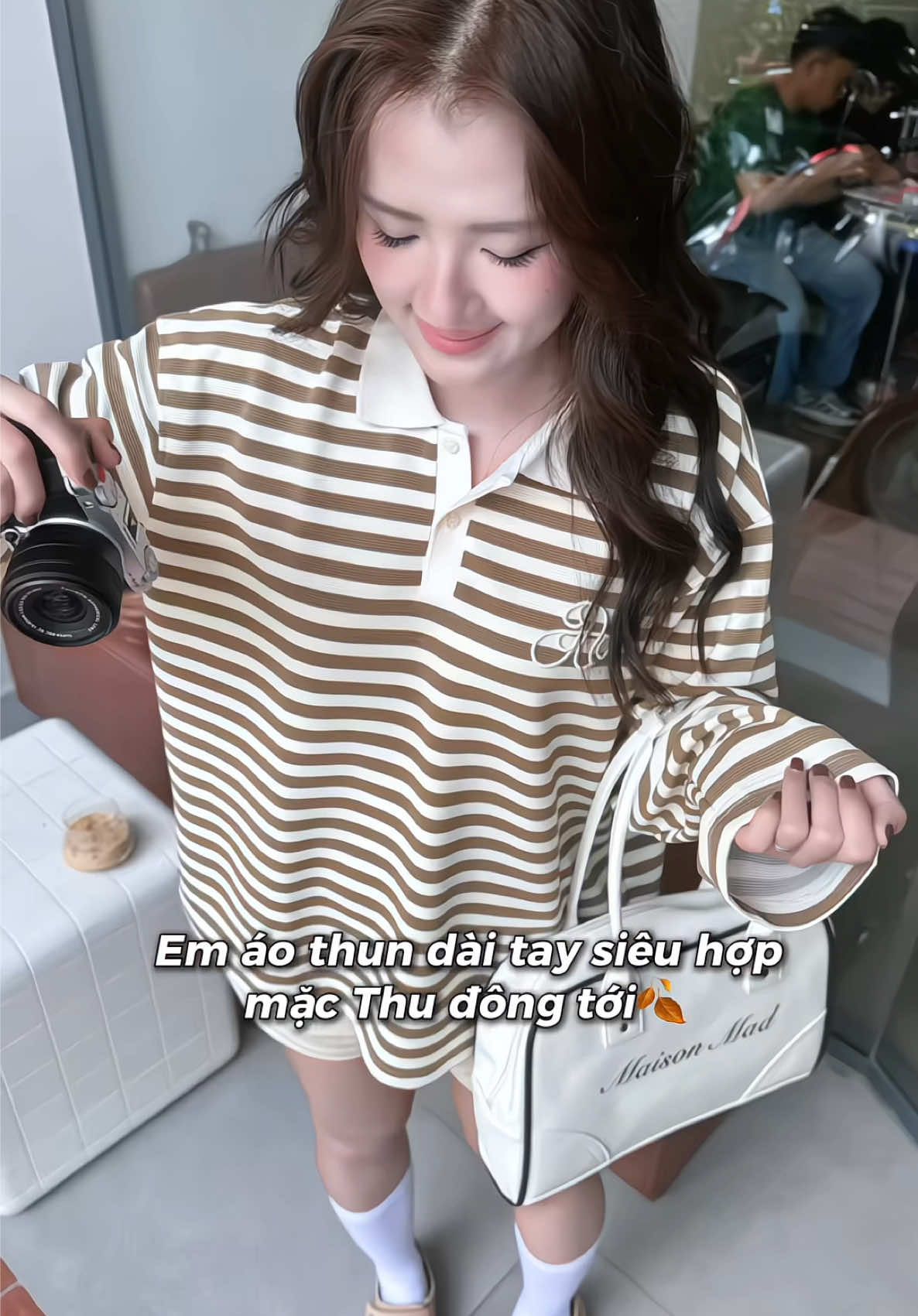 em áo kẻ sọc tay dài quá hợp diện Thu Đông này ✨🍂 #xuhuong #aothun #aotaydai #phoidoxinh #abhouse 