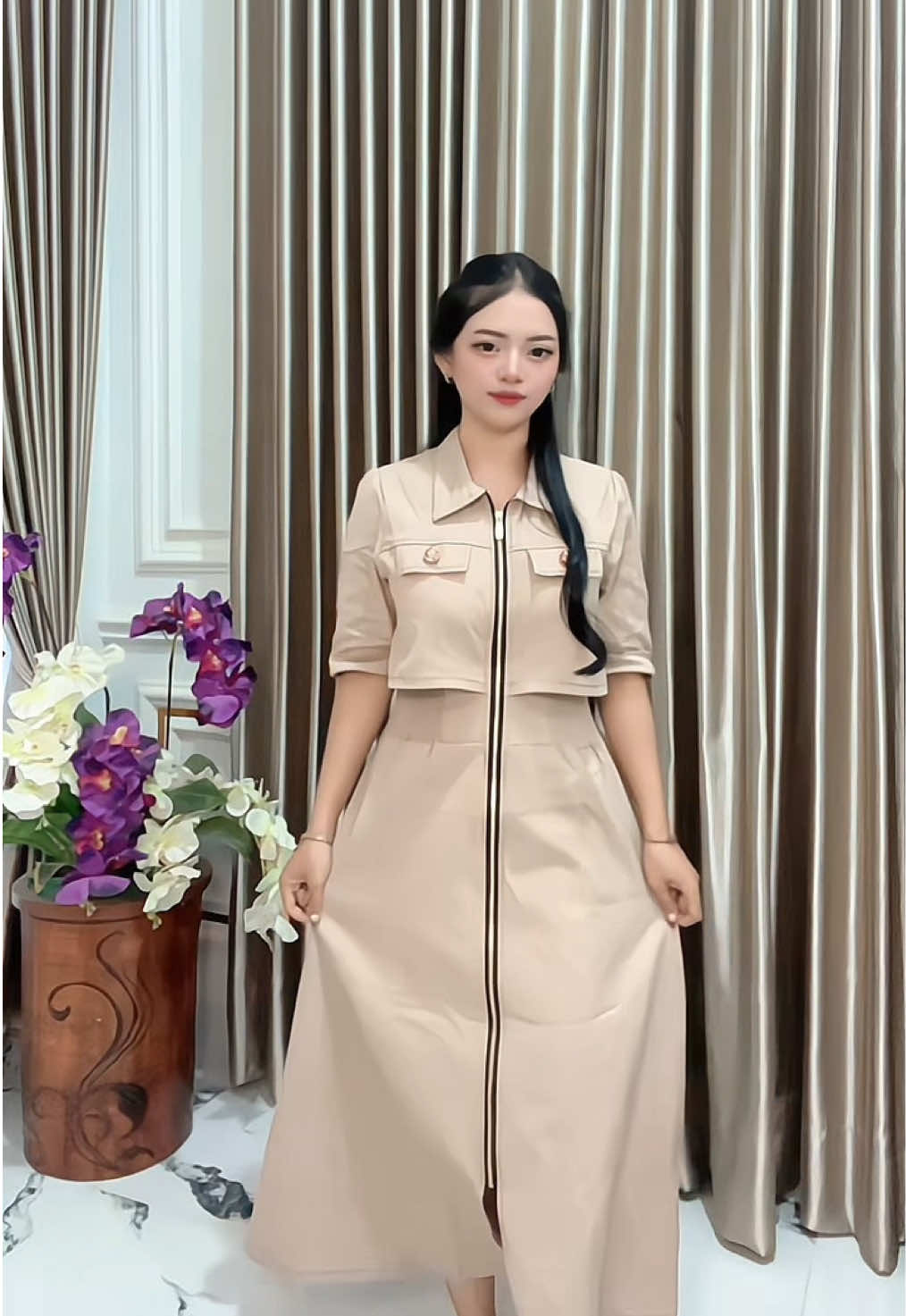 dress terbaru , cream 🥰🤍 #HERFIT #fypシ #fypage #affiliatetiktok #fashionwanita 