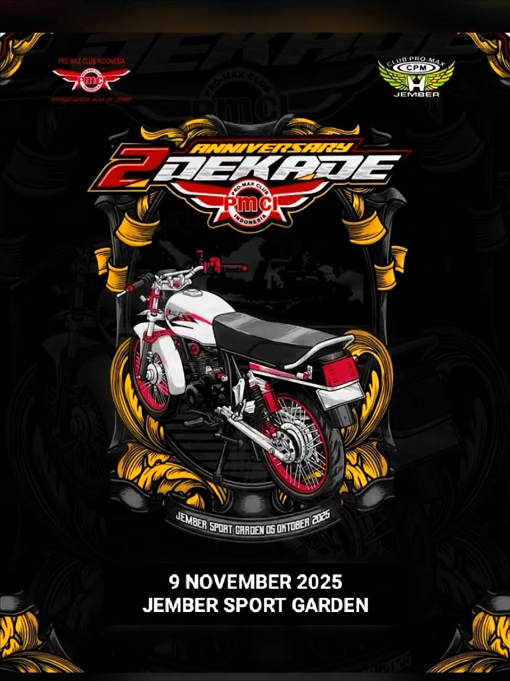 ANNIVERSARY 2DEKADE pmci🥰 ndang ramaikan wo 9 november 2025 jember SPORT GARDEN #hondaglindonesia  #jembersportgarden  #modifikasiglpromax  #glindonesia  #fyp 