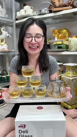 Bộ ấm trà thuỷ tinh xinh #cocthuytinh #lythuytinh #lyuongtra 