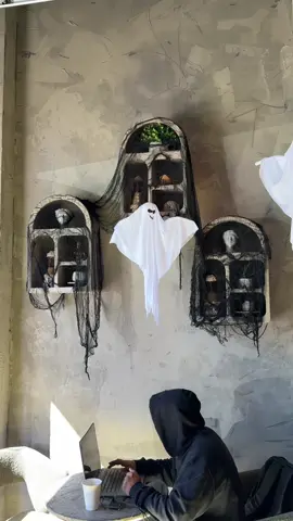 step into the cutest (and a little spooky) coffee shop in charlotte, nc 👻🖤 #coffee #coffeeshop #charlotte #spooky 
