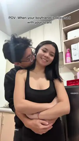 When he can’t stop smelling you 😚 guess who’s obsessed? #couple #perfume #Love 