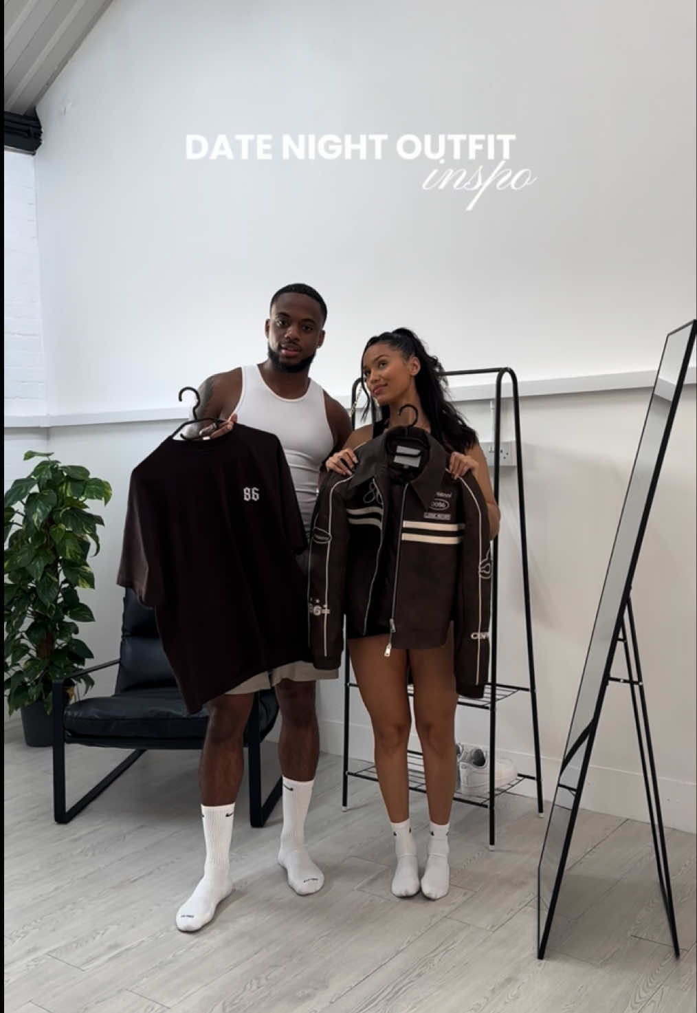 his & hers date night outfit details ✨ his: t-shirt @Cernucci  jeans @SHEIN  air forces @Nike   hers: jacket @cernucci  heels @SHEIN UK  save this look for your next date night 🤍 #Relationship #couple #datenightoutfit #outfitinspo #datenight 