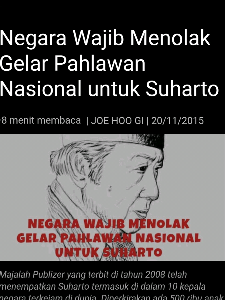 Negara Wajib Menolak Gelar Pahlawan Nadional Untuk Sang Junta Militer Orde Baru: Suharto #MenolakGelarPahlawanNasionalUntukSuharto 