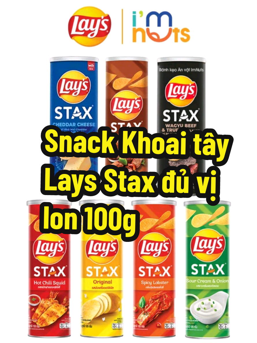 Snack Khoai tâv Lavs Stax đủ vi lon 100g thuộc top sản phẩm snack khoai tây bán chay, sản phẩm đươc nhiều người đón nhân, đánh giá tích cưc và chưa bac giờ hết 