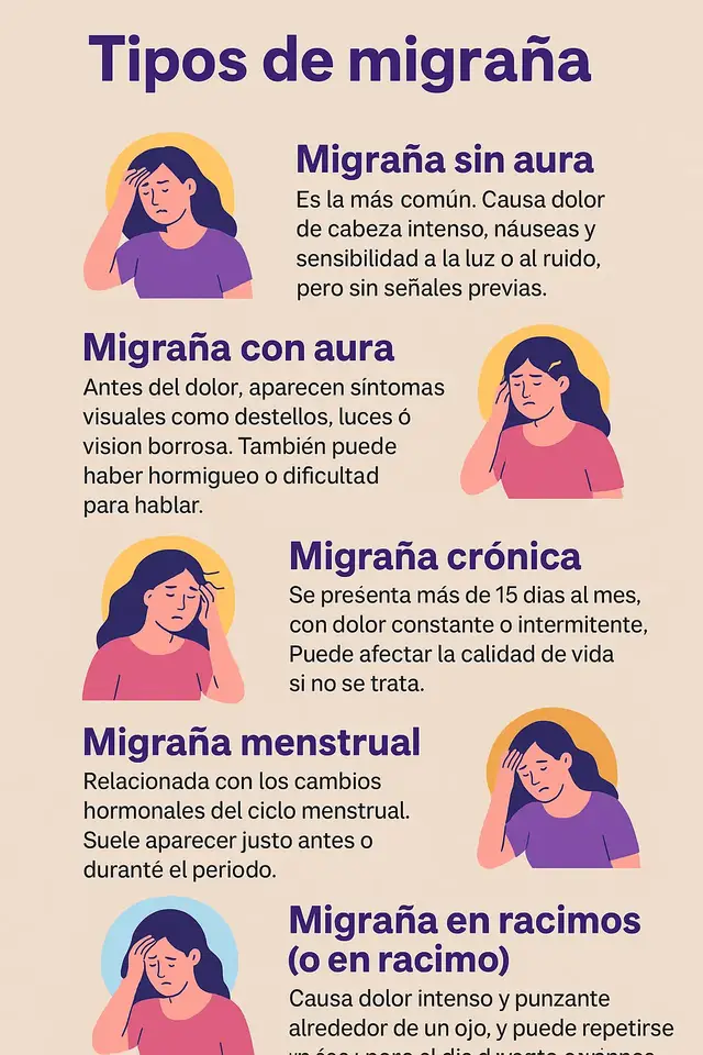 ¿Sabías que existen varios tipos de migraña y no todas se manifiestan igual? 😣 Desde la migraña sin aura, la más común, hasta la migraña menstrual o crónica, cada una afecta de forma distinta a tu cuerpo y tu mente. 🌿💆‍♀️ Reconocer cuál padeces es clave para encontrar alivio y mejorar tu calidad de vida. 💜✨ 👩‍⚕️ ¡Cuida tu salud, escucha tu cuerpo y comparte este video para ayudar a más mujeres a identificar su tipo de migraña! #MujeresSinMigraña 💆‍♀️ #BienestarFemeninoUSA 💜 #AdiósDolorDeCabeza 🌸 #SaludYEquilibrio 🧘‍♀️ #CuidadoNatural 🌿