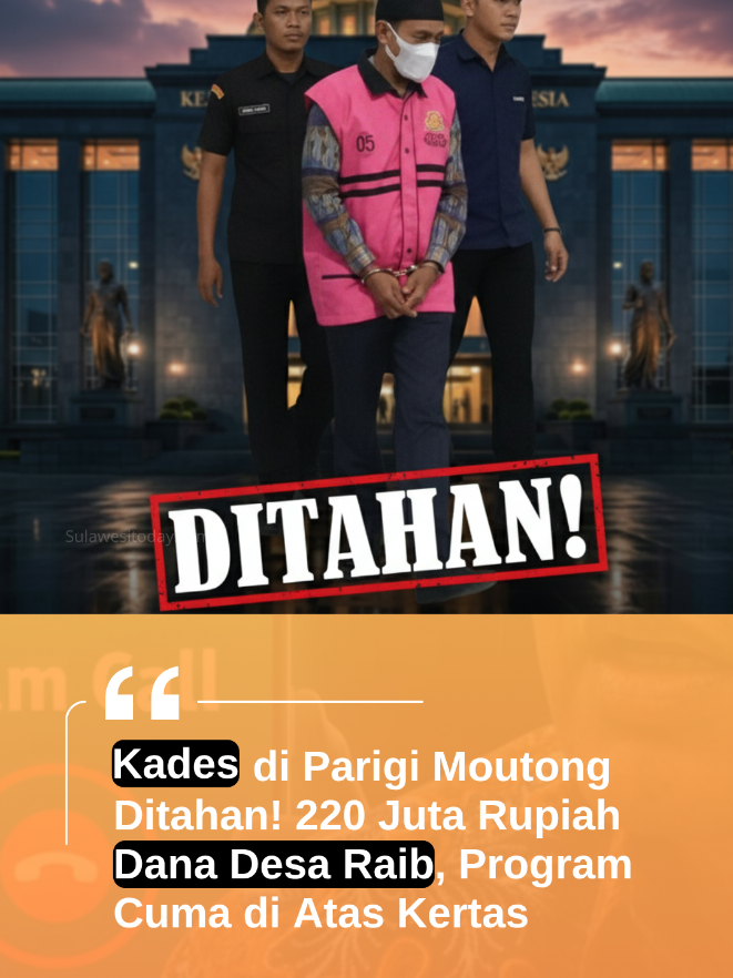 Kades di Parigi Moutong Ditahan! Rp220 Juta Dana Desa Raib, Program Cuma di Atas Kertas ‎ ‎220 JUTA LENYAP! Begini nasib kepala desa yang main-main sama uang rakyat... 😱 ‎ ‎SWIPE kalau kamu penasaran kemana uang desa hilang! Kasusnya bikin geleng-geleng kepala 👇 ‎ ‎Kepala Desa Sausu Auma, Kecamatan Sausu, Parigi Moutong akhirnya digelandang ke Lapas Kelas III Parigi hari Jumat kemarin. Kejaksaan Negeri Parigi Moutong resmi menetapkan AS sebagai tersangka korupsi dana desa tahun anggaran 2022.  ‎ ‎Yang bikin miris? Total Rp220 JUTA diduga diselewengkan buat kepentingan pribadi! 😤 ‎ ‎Program-program yang dijanjikan cuma catatan di atas kertas: ‎❌ Alat kesehatan → GAK ADA ‎❌ Bibit durian → NIHIL   ‎❌ Bibit hortikultura → ZONK ‎❌ Pengerasan jalan Dusun II → cuma 200 meter ‎❌ Pengerasan jalan Dusun III → GAK DIKERJAKAN SAMA SEKALI! ‎ ‎Yang lebih parah lagi, sang kades kerjain semua SENDIRIAN tanpa libatkan warga atau Tim Pelaksana Desa. Bendahara desa cuma disuruh urus gaji dan BLT. Sisanya? Masuk kantong pribadi! 💸 ‎ ‎Kejaksaan udah periksa 30 saksi buat nguatin bukti. Sekarang AS ditahan 20 hari sambil melengkapi berkas. ‎ ‎Dan tau gak? Ini bukan kasus tunggal! Desa Buranga, Pangi, Donggulu, dan Ampibabo Utara juga lagi dalam proses penyidikan serupa. Ada berapa banyak lagi kepala desa yang main-main sama dana rakyat? 🤔 ‎ ‎220 JUTA itu bisa bangun berapa banyak jalan? Bisa bantu berapa banyak warga? Tapi malah masuk kantong pribadi. Dana desa buat rakyat, BUKAN buat memperkaya oknum!  ‎ ‎#korupsidanadesa #kepaladesaditahan #Sulawesitoday #parigimoutong #korupsidesa