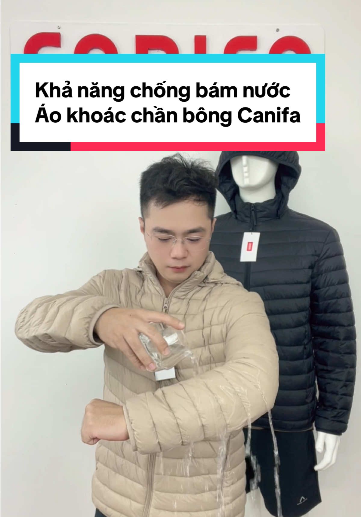 Test độ chống bám nước cùng áo CHẦN BÔNG CANIFA. Các bác đã biết tới tính năng này chưa .  #aokhoacnam #aokhoac #canifa 