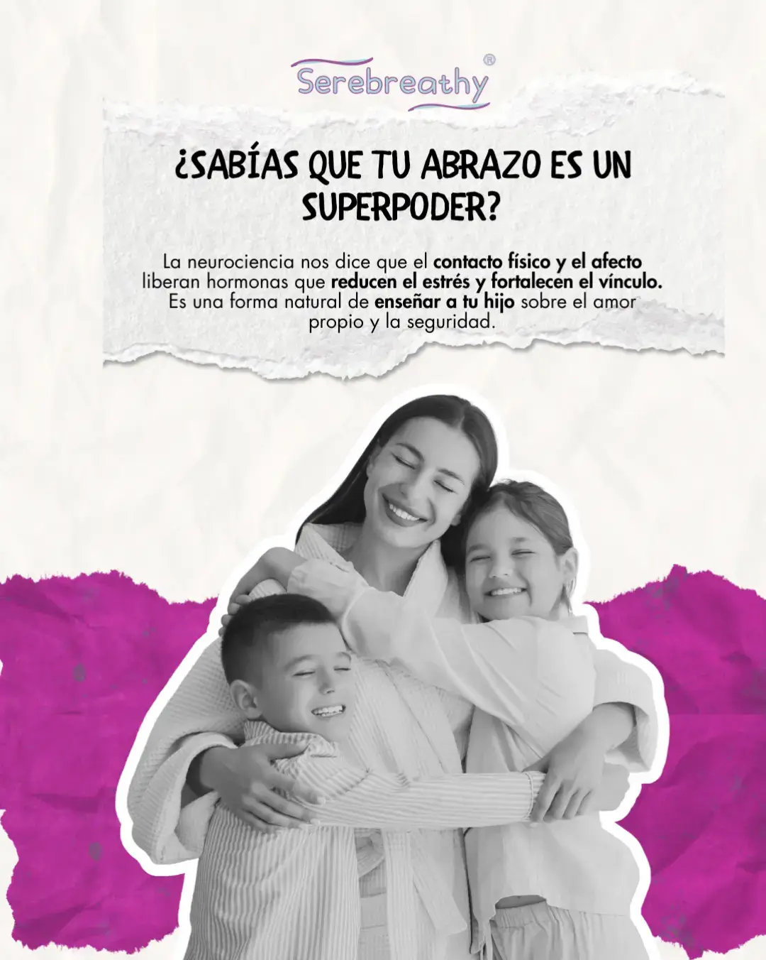El regalo de un abrazo es la seguridad. 💙 Tu abrazo es un superpoder que reduce el estrés y refuerza el lazo afectivo. Con cada gesto de conexión, siembras en tu hijo las semillas de la seguridad y el amor propio que durarán toda la vida. ¡Abrázalo hoy! 🤗 #CrecerConSerebreathy#ConectandoMentes#AprendiendoConEmocion