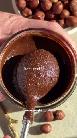 Homemade Nutella for episode 38 of Better Than Store-Bought! More hazelnuts ✅ less sugar ✅ no added oils ✅ tastes just as delicious ✅ 4 cups roasted hazelnuts (skins removed) 1 cup unsweetened cocoa powder 1 cup superfine caster sugar* 1 ½ teaspoons vanilla bean paste (or vanilla extract) Salt, to taste Add the hazelnuts to a food processor and blend until smooth, about 3 minutes. Add cocoa powder, salt, and sugar to the nut butter and blend until evenly incorporated. Keep it stored in an airtight container in the refrigerator for up to a month. #betterthanstorebought 