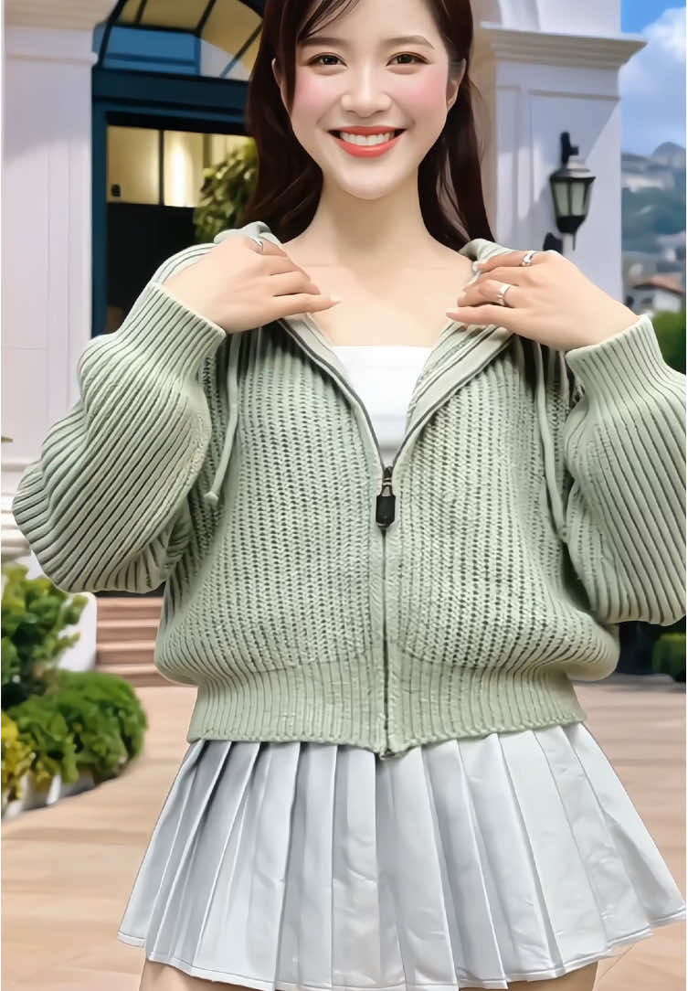 Áo khoác len nón trơn phối khóa kéo tay dài #aolenxinh #aolennu #aokhoaclen #aolencomu #xuhuong 