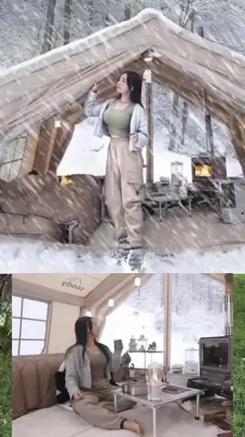 Camping in snowy #bushcraft #survival #asmr #shorts 