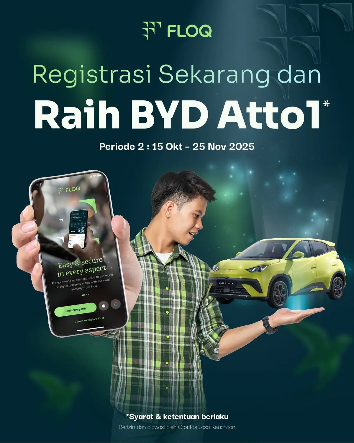 Cuma dengan registrasi aja, kamu bisa berpeluang raih BYD Atto 1!   Cukup daftar, KYC di aplikasi FLOQ & mengisi link di form berikut > https://bit.ly/FLOQQER2 Semakin banyak yang gabung, semakin besar penawaran spektakuler yang terbuka!   Jangan tunggu lagi, siapa tau giliran sahabat FLOQ yang terpilih selanjutnya 👀    #FloqqersHunter #FLOQ #KomunitasFLOQ #CryptoMadeEasy #FLOQCampaign      