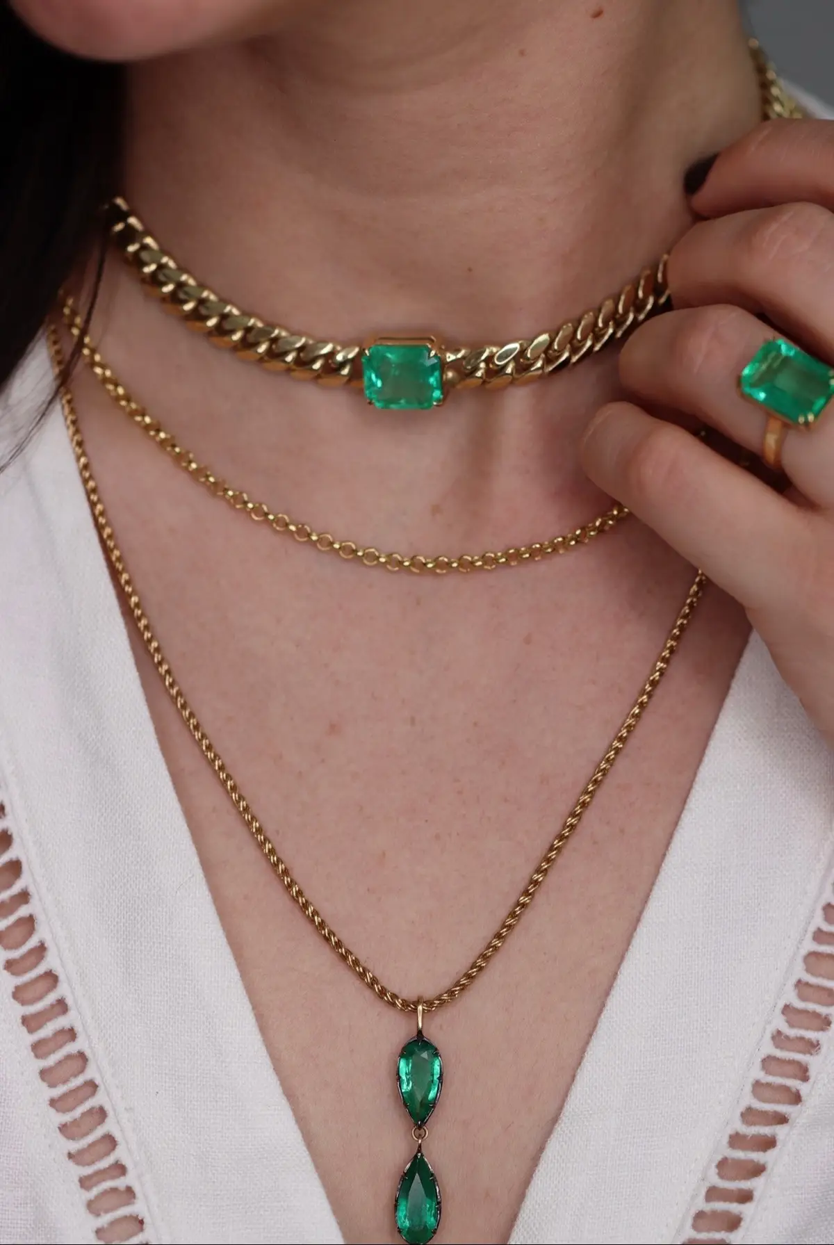 This is the ultimate emerald stack for the cool girl, the one who mixes elegance with ease, polish with personality. The kind who wears gold and green like second skin, who doesn't follow trends... she sets them. Every piece in this stack was made to move with you, to catch the light when you laugh, to feel like freedom and confidence all at once. Swipe through to find your version of effortless beauty. Which one are you wearing first? 09 #emeraldstyle #coolgirlenergy #everydayemeralds #stackgoals #emeraldjewelry
