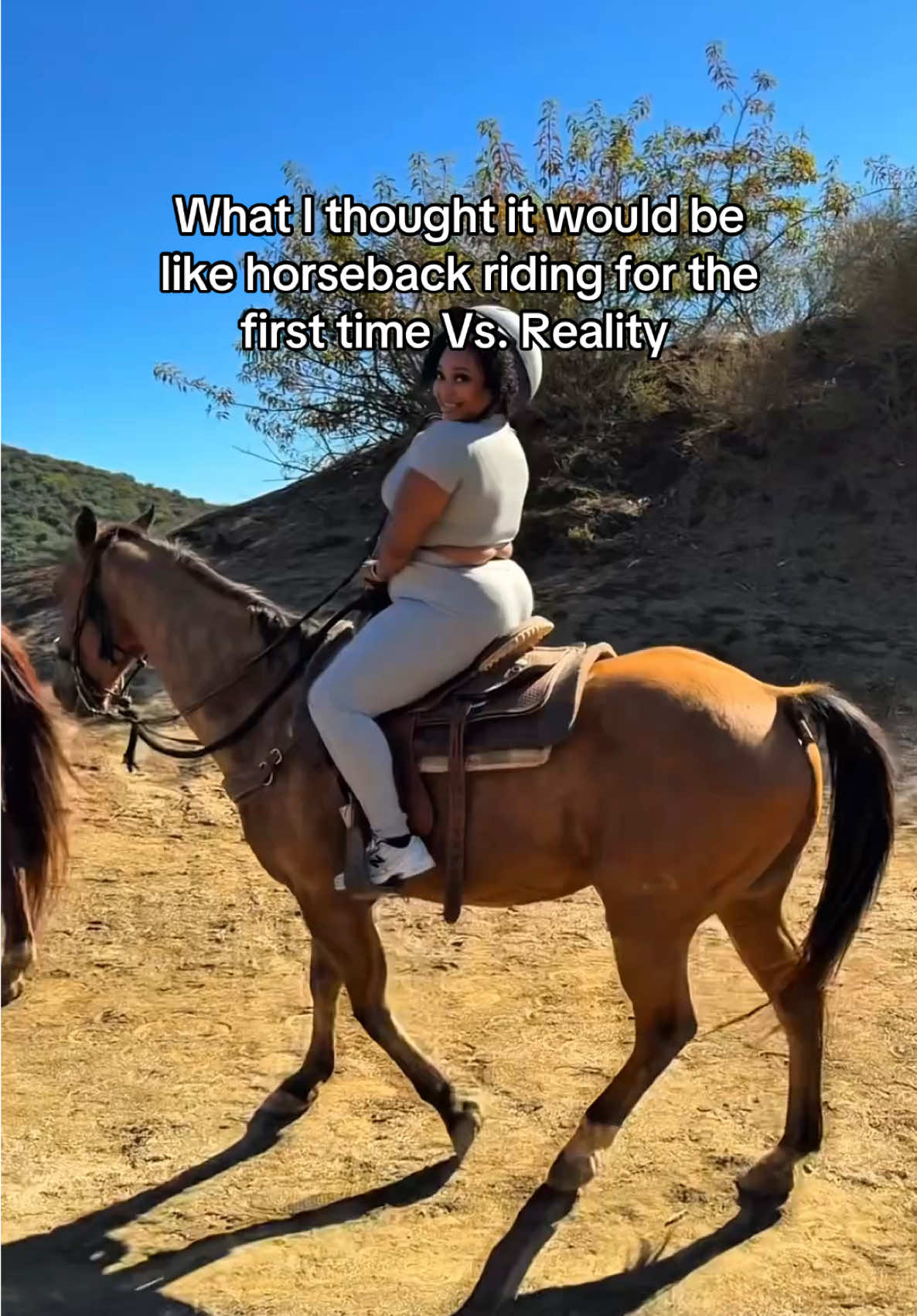 First time horseback riding did not go as planned 😂😂 the things I do for content! Horseback riding up a mountain was not in the plans ! #horsebackriding #horsesontiktok #horses #thingstodo 