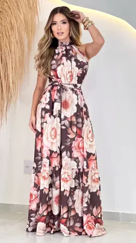 #Vestido longo #feminino com forro Gola Alta estampas #floral