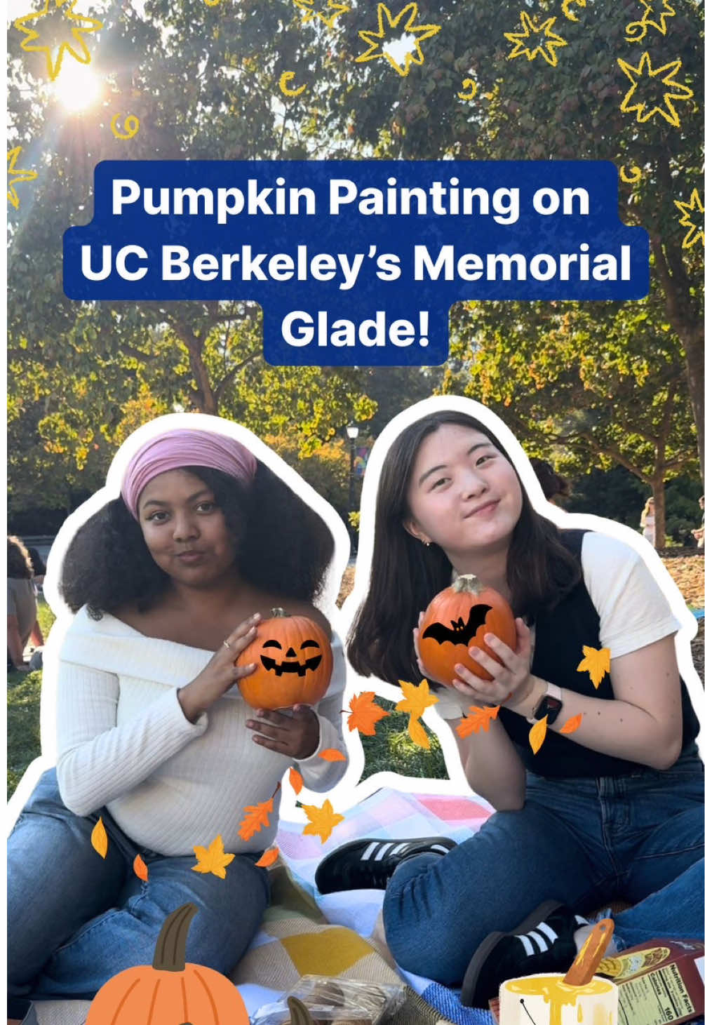 Fall is calling! Grab your friends, some pumpkins, and head to Memorial Glade for a painting picnic 🎨🎃 We love this time of year at UC Berkeley! 🍂🧡  #UCBerkeley #UCBerkeleyLife #Fall #PumpkinSeason #StudentLife 
