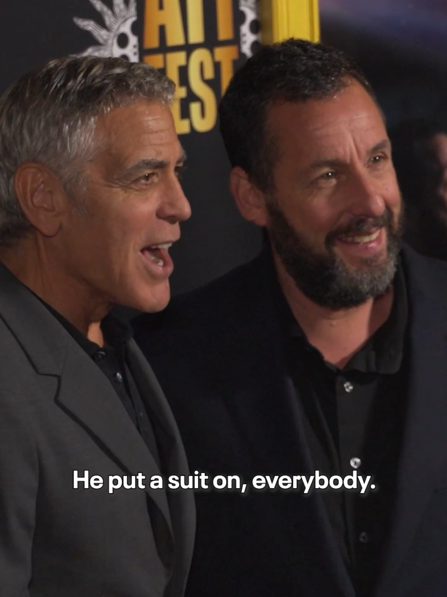 Even George Clooney knows it's a big deal when Adam Sandler wears a suit. 😭
