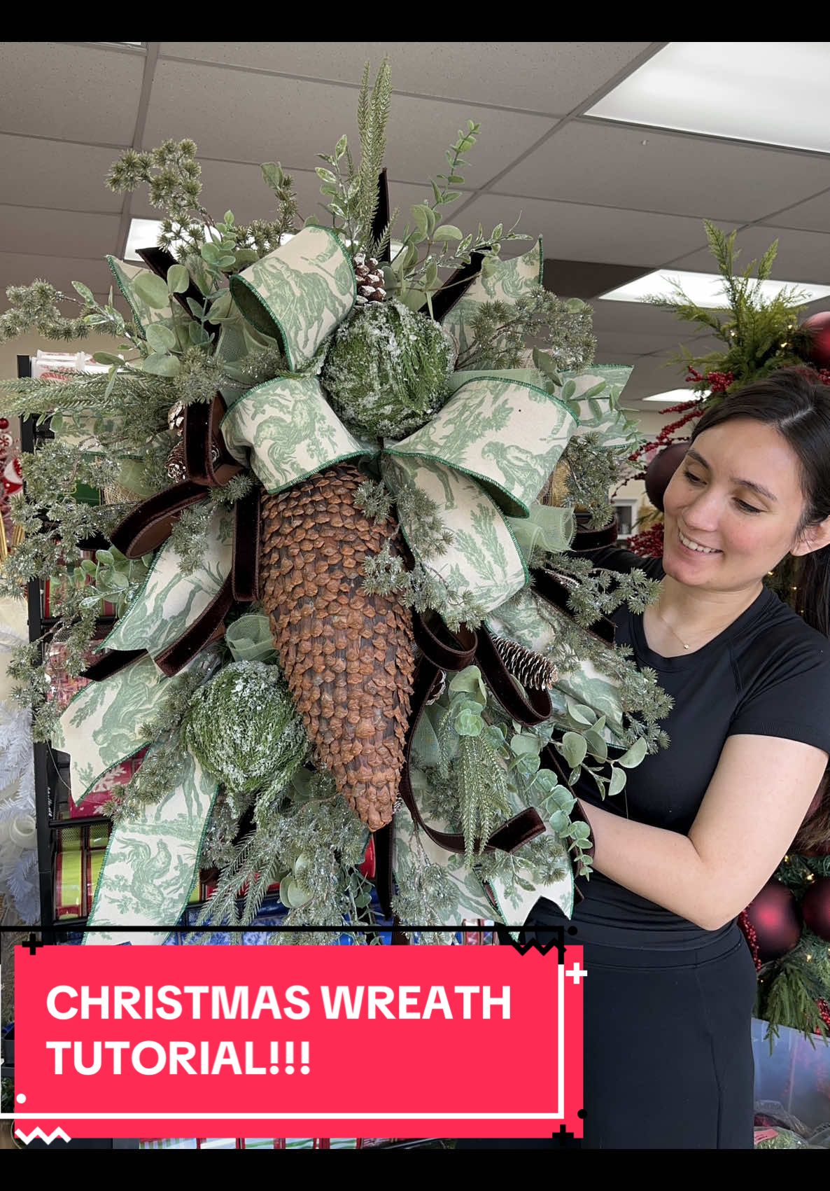 ✨ WREATH-MAKIN’ TUTORIAL ✨ toile edition (oooh, so fancy! 😀) I got lots of requests for SAGE GREEN—so I collaborated with my besties from @Burlap and Bling Decor ! 🍃 🌲 🤍 Here’s the details:  From my shop: 16” pinecone (these are taking up so much space in my warehouse omg 😆), (4) pom pom sprays, (1) roll chocolate brown velvet ribbon From Burlap and Bling Decor: (1) sage green toile ribbon, (2) cedar ball ornaments, (4) eucalyptus pine picks Both shops have pretty good alternates in case something is out of stock! 🌲  Any questions? Lmk below ⬇️ and let me know what you’d like to learn next!!!