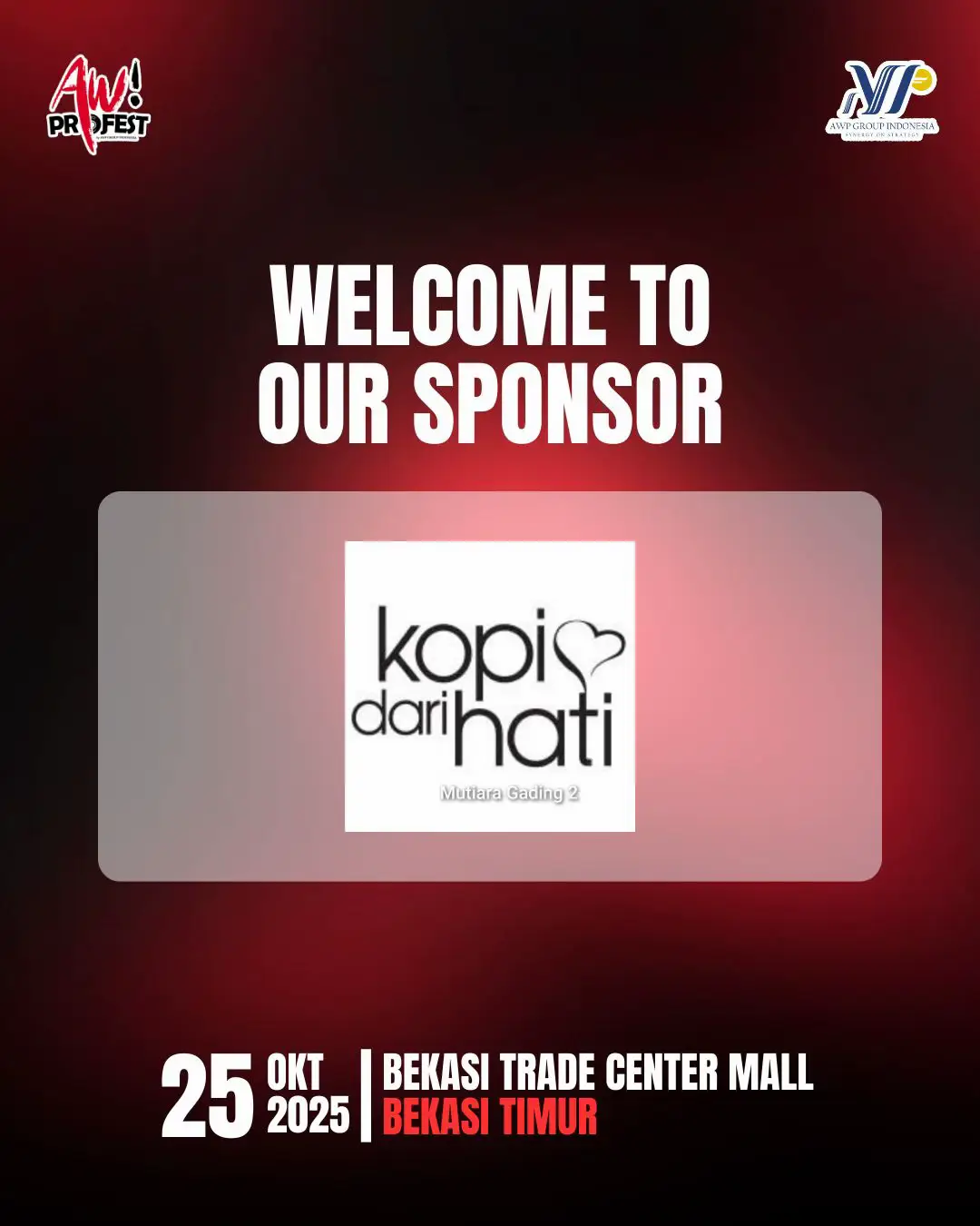 Kita ucapin selamat datang buat official sponsor awprofest yang tentunya di sponsori oleh kopi dari hati 🚀🔥 Sampai bertemu besok dan kita bakal seru seruan bareng di booth kopi dari hati pren!!  #awprofest #awp2025 #konserbekasi #infokonserbekasi  #eventbekasi #gigsbekasi #rebellionrose #standherealone #rememberoftoday #jendralkantjil #sha #rot #musikpunk #poppunk #punkrock #bandindieindonesia #bekasi #jabodetabek #musikindonesia #kopidarihati