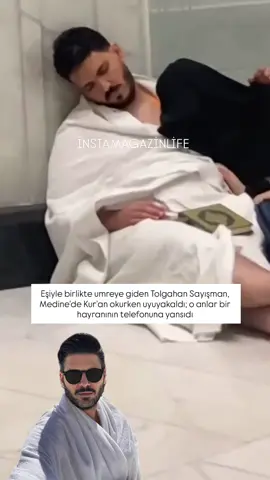 Eşiyle birlikte umreye giden Tolgahan Sayışman, Medine’de Kur’an okurken uyuyakaldı; o anlar bir hayranının telefonuna yansıdı #tolgahansayışman #mekke #umre 