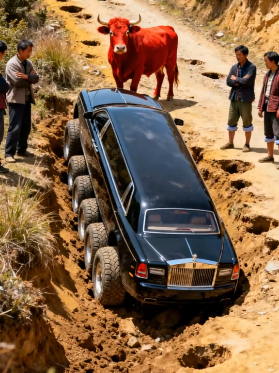 Watch a Bull Save the Day – Pulling a 10-Wheel Car Stuck in Mud! | AI Animated Video